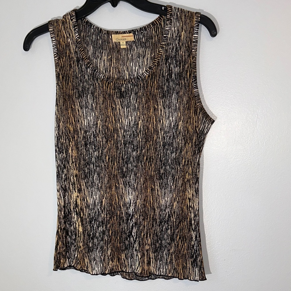 Choices Textured Tank Top - Black and Brown Animal‎ Print Size M Stretchy